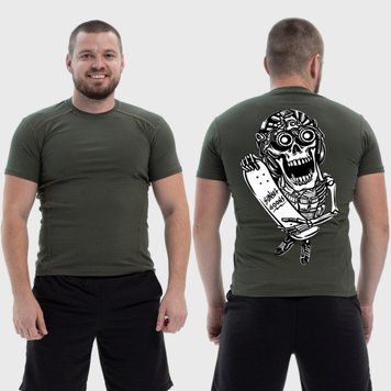 Чоловіча тактична футболка з принтом Sunset Goons скелет зі скейтом, Хакі 4071735 фото