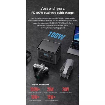 Зарядна станція Veron PS700W Power Station 192000 mAh AC220V Ouput/PD 100W Quick charge/Big Capacity Power Чорна 54158507 фото