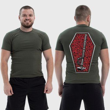 Чоловіча тактична футболка з принтом Sunset Goons міномет у труні з трояндами, Хакі 4071810 фото