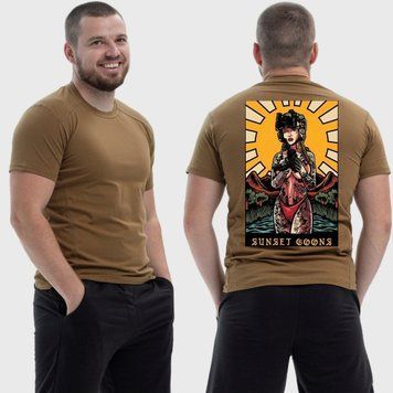 Чоловіча тактична футболка з принтом Sunset Goons дівчина сонце полудень, Койот 4071732 фото