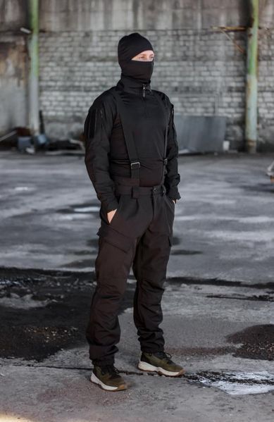 Зимові військові штани з корсетом та підтяжками Soft Shel (софтшел) чорні 1374331 фото