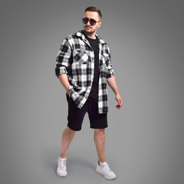 Сорочка в клітинку оверсайз Біла S 5484 фото