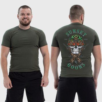 Чоловіча тактична футболка з принтом Sunset Goons зелений череп з тепловізором, Хакі 4071774 фото