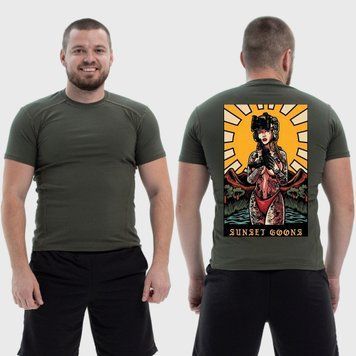 Чоловіча тактична футболка з принтом Sunset Goons дівчина сонце полудень, Хакі 4071731 фото