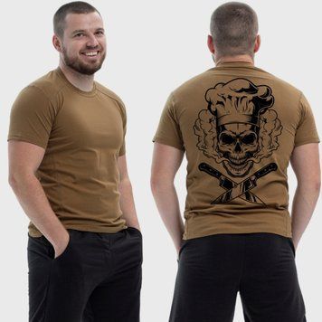 Чоловіча тактична футболка з принтом Пекельний кухар череп ножі, Койот 4071549 фото