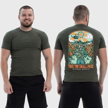 Чоловіча тактична футболка з принтом Sunset Goons this too shall pass військовий скелет сонце гелікоптер, Хакі 4072078 фото