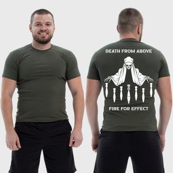 Чоловіча тактична футболка з принтом Death from above Смерть скидає міни, Хакі 4071524 фото