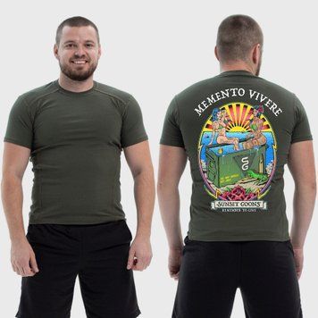 Чоловіча тактична футболка з принтом Sunset Goons дівчата ящик снарядів пляж сонце, Хакі 4071788 фото