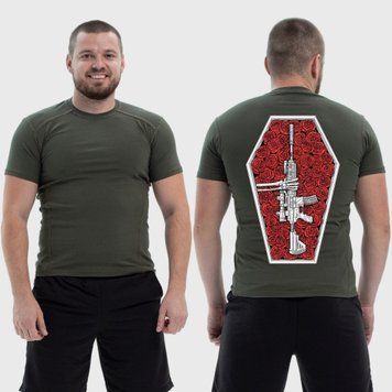 Чоловіча тактична футболка з принтом Sunset Goons снайперська гвинтівка у труні з трояндами, Хакі 4071806 фото