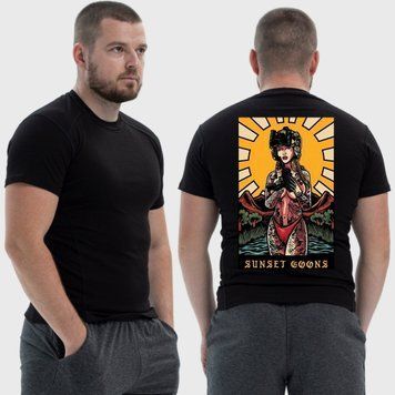 Чоловіча тактична футболка з принтом Sunset Goons дівчина сонце полудень, Чорний 4071730 фото