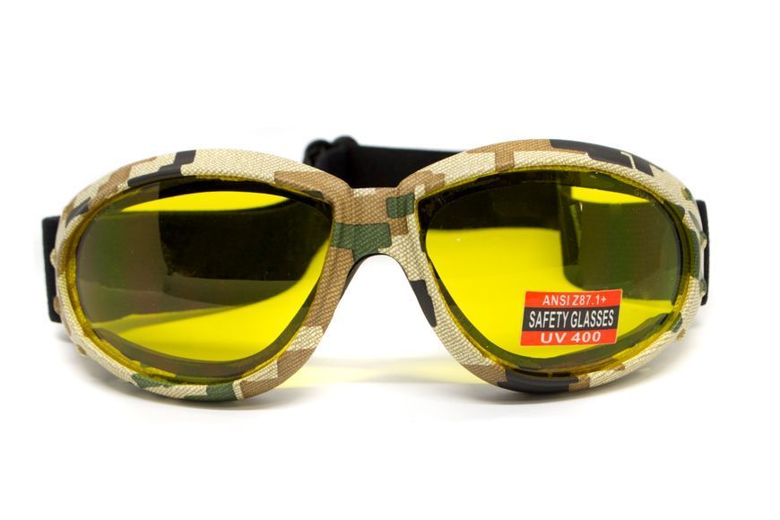 Окуляри захисні з ущільнювачем Global Vision Eliminator Camo Pixel (yellow), жовті в камуфльованій оправі GV-ELIMCD-AM фото