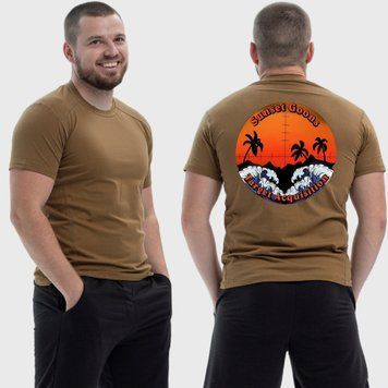 Чоловіча тактична футболка з принтом Sunset Goons морська піхота приціл пальми, Койот 4071829 фото