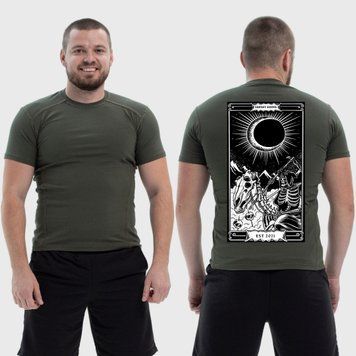 Чоловіча тактична футболка з принтом Sunset Goons Карта Таро смерть на коні, Хакі 4071708 фото