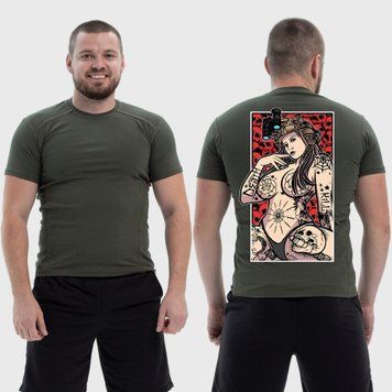 Чоловіча тактична футболка з принтом Sunset Goons дівчина черепи тату, Хакі 4071935 фото