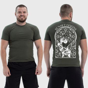 Чоловіча тактична футболка з принтом Sunset Goons дівчина з біноклем, Хакі 4071770 фото