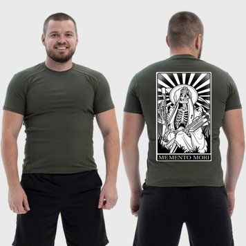 Чоловіча тактична футболка з принтом Sunset Goons Карта Таро memento mori скелет снайпер, Хакі 4071839 фото