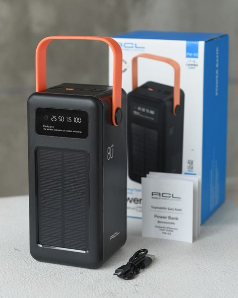 Павербанк (Повербанк) 80000Mah ACL PW53 Solar + кабелю та ліхтарик Опт ВТ6552 22073 фото