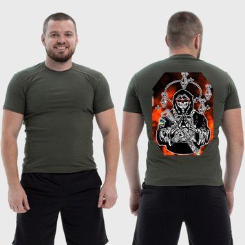 Чоловіча тактична футболка з принтом Sunset Goons віра у вдачу вогонь скелет міни, Хакі 4071781 фото