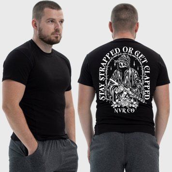 Чоловіча тактична футболка з принтом Sunset Goons stay strapped or get clapped скелет стрілок, Чорний 4071716 фото