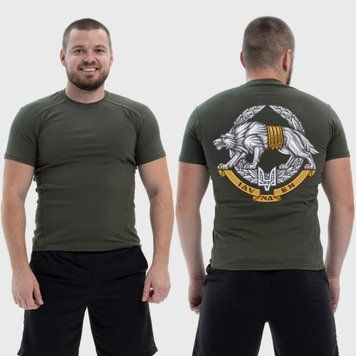 Чоловіча тактична футболка з принтом Іду на ви герб вінок вовк, Хакі 4071859 фото