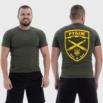 Чоловіча тактична футболка з принтом Рубіж герб, Хакі 4071618 фото
