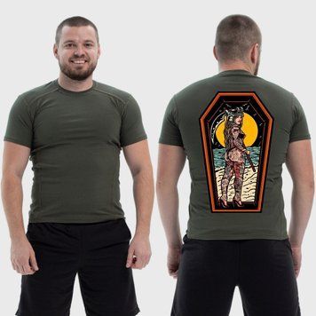 Чоловіча тактична футболка з принтом Sunset Goons дівчина труна захід сонця, Хакі 4071693 фото
