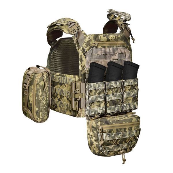Бронежилет з підсумками 6&ndash;го класу MPS warrior pack + Бронеплити + балістичні пакети захист боків та паху 1 клас ДСТУ. Колір Піксель 4336 фото