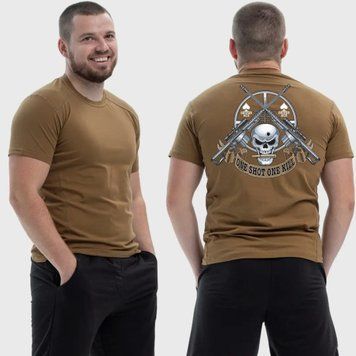Чоловіча тактична футболка з принтом Sunset Goons one shot one kill череп снайперські гвинтівки, Койот 4072082 фото