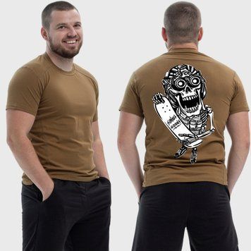 Чоловіча тактична футболка з принтом Sunset Goons скелет зі скейтом, Койот 4071736 фото