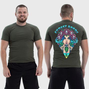 Чоловіча тактична футболка з принтом Sunset Goons дівчина вінок з черепами, Хакі 4071823 фото