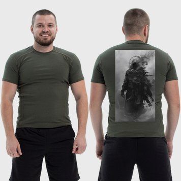 Чоловіча тактична футболка з принтом Тінь у плащі Shadow, Хакі 4071571 фото