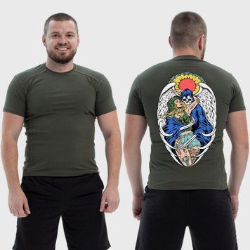 Чоловіча тактична футболка з принтом Sunset Goons дівчина та скелет янгол, Хакі 4071760 фото