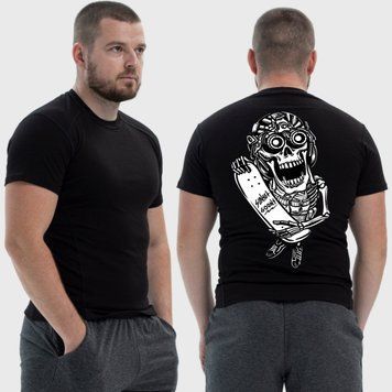 Чоловіча тактична футболка з принтом Sunset Goons скелет зі скейтом, Чорний 4071734 фото