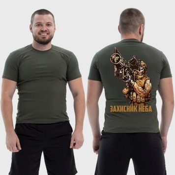 Чоловіча тактична футболка з принтом Захисник неба ППО ПВО , Хакі 4071890 фото