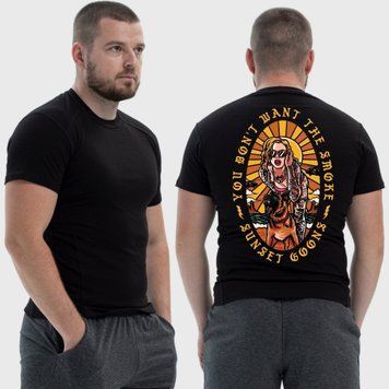 Чоловіча тактична футболка з принтом Sunset Goons дівчина та собака не хочеш палити, Чорний 4071744 фото