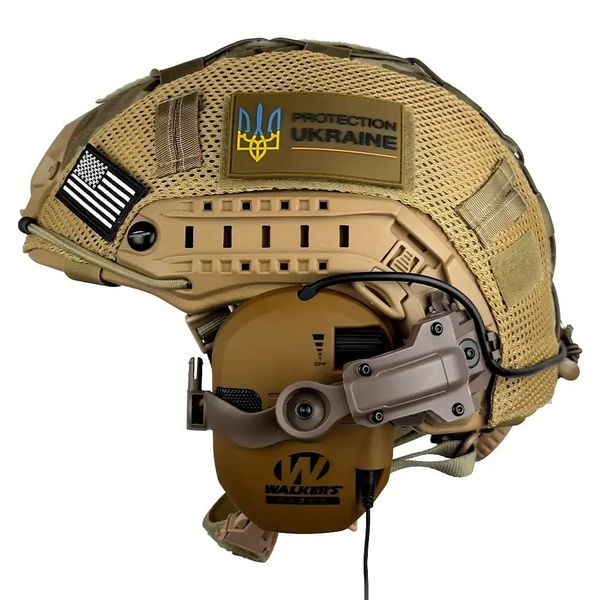 Комплект "Fast Helmet NIJ IIIA + Слухавки Walkers Razor Slim з чебурашкою + Кавер Мультикам" 4123512 фото