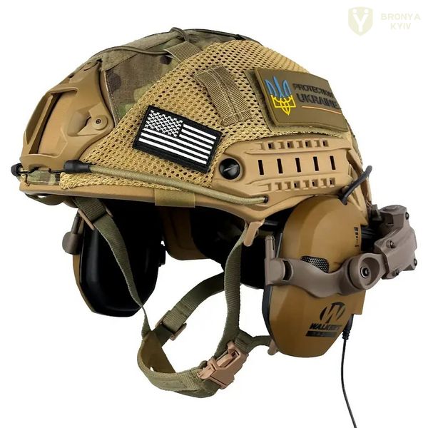 Комплект "Fast Helmet NIJ IIIA + Слухавки Walkers Razor Slim з чебурашкою + Кавер Мультикам" 4123512 фото