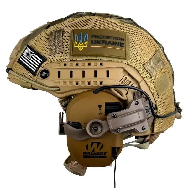 Комплект: шолом Fast Helmet NIJ IIIA + наушники Walkers Razor Slim с чебурашкой + кавер Мультикам Плитоноска М7 (Мультикам) +7 підсумків Керамічні плити 6-го класу захисту 54312354 фото